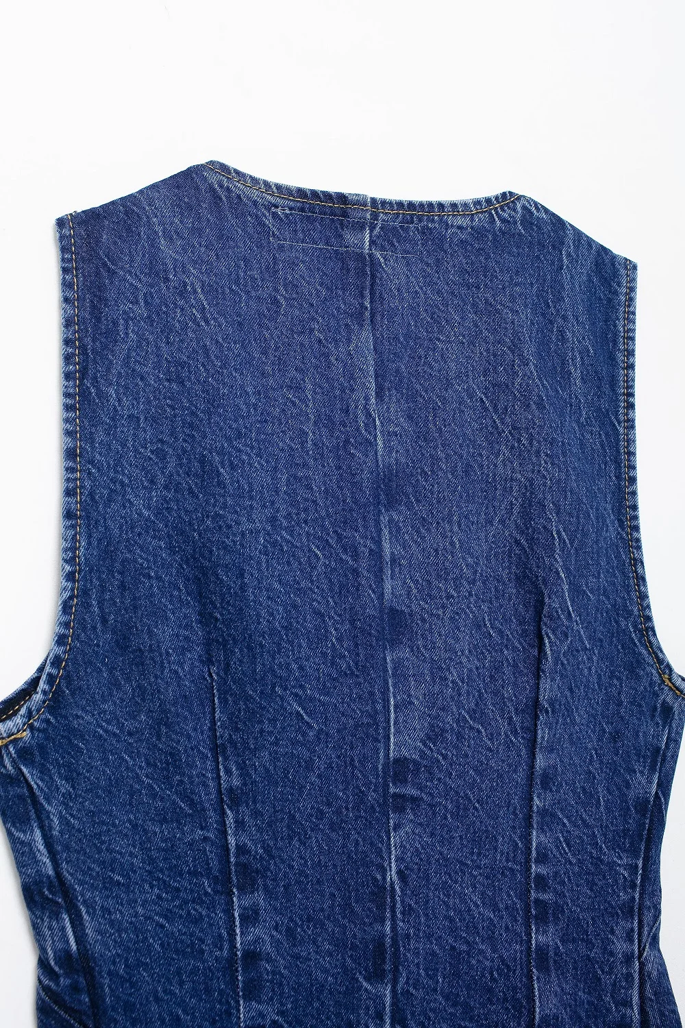 Tangada Women 2024 Blue Denim Waistcoat Vintage V Neck Sleeveless Female Outerwear 3H0833