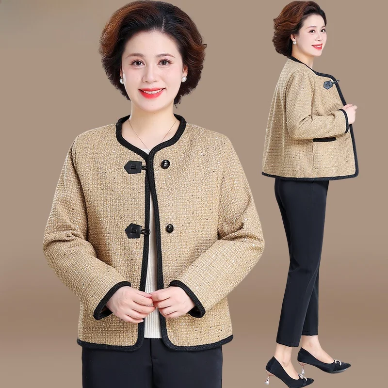 

Женская модная верхняя одежда для среднего возраста: весенне-осенний короткий кардиган из полиэстера в корейском стиле, свободного кроя