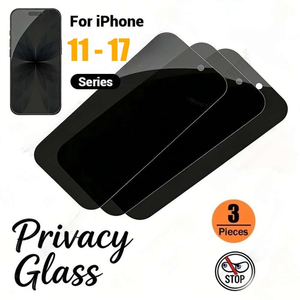 

3Pcs Anti Spy Full Screen Protector for iPhone 17 16 15 14 Pro Max Air 15 16 Plus 13 12 11 Pro Mini 9H Hardness Tempered Glass