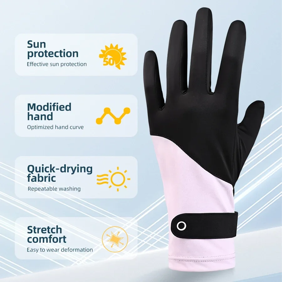 Guantes deportivos Anti-UV para ciclismo, antideslizantes, transpirables, UPF 50, protectores solares de seda helada para pantalla táctil, verano, mujer