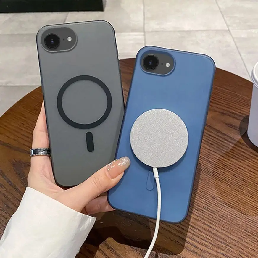 حافظة أصلية غير لامعة لهاتف Magsafe لهاتف آيفون 17 Air 16E 16 15 14 13 12 11 Pro XR X XS Max Plus غطاء كمبيوتر صلب مغناطيسي شفاف