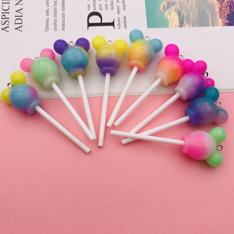 10pcs Hot Selling Resin Cute Newest Colorful Mouse Lollipop Charm for Keychain, Earring, Scrapbooking, DIY Making, Necklace