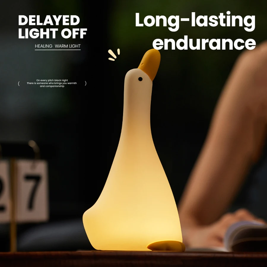 1pc Lying Flat Duck Pat Light Bedroom Night Light Cute Night Light Silicone Dimmable Timing Lamp Tap Control For Bedroom Decor