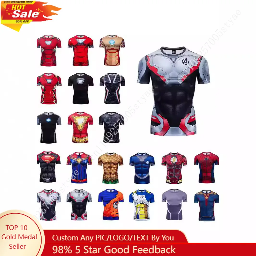 

Avengers League Superman Marvel 3D Close-Fitting Men T-Shirt Quick-Drying Tee Summer Tops Elastic Clothes Short Sleeve Tshirt