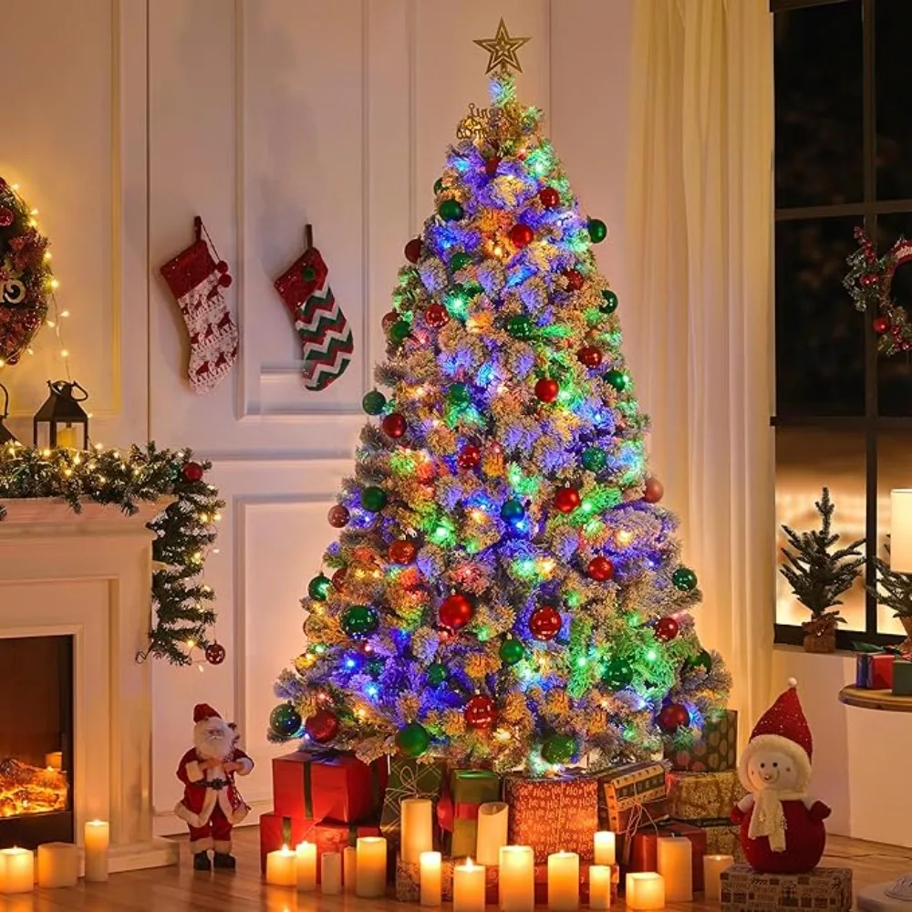 7.5ft Pre Artificial Christmas Tree Tree with 550 Multicolor LED Lights & 1284 Branch Tips & Metal Stand for Home