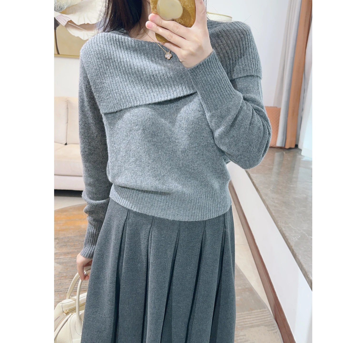 

Ele One-oulder Full Wool Knit Sweater Women's Autumn Winter Slimming Base Layer irt Versatile Comfortable Soft Wool