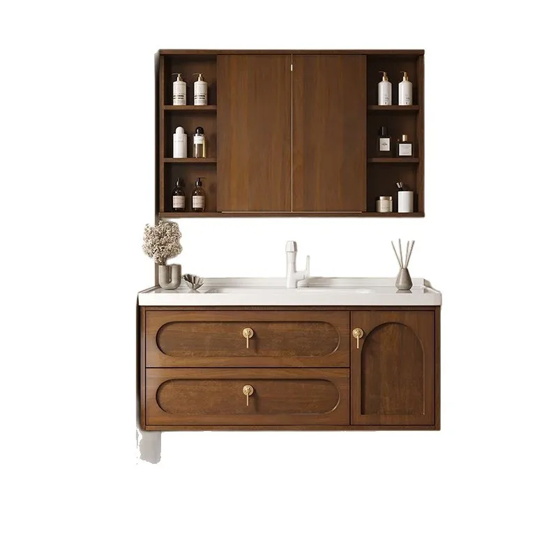Wall-Mounted Bathroom Vanity Set with Storage Cabinet & Double Drawers Modern Wood Sink Vanity