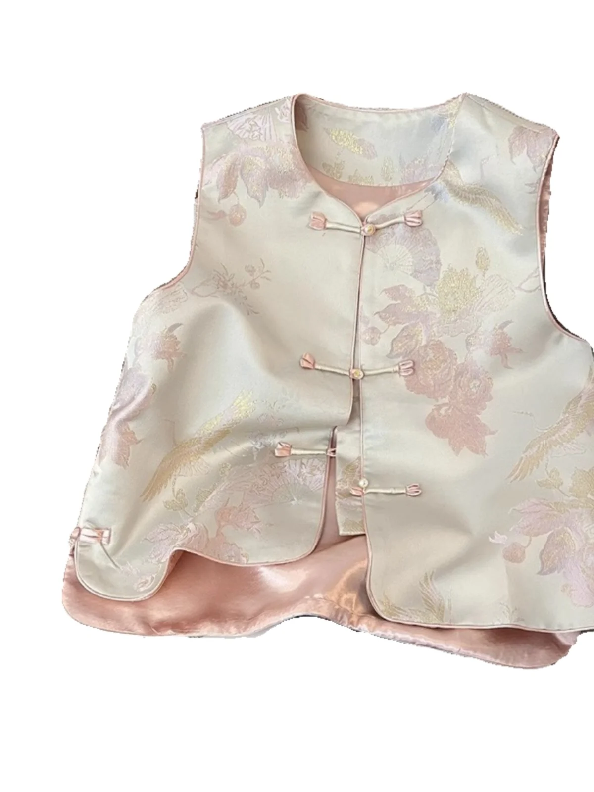 เสื้อกั๊กปักลายผ้าซาตินสำหรับผู้หญิง สไตล์วินเทจฤดูร้อน แบบจีนใหม่ แฟชั่นสไตล์จีนดั้งเดิม ติดกระดุม พร้อมแผ่นรองไหล่...