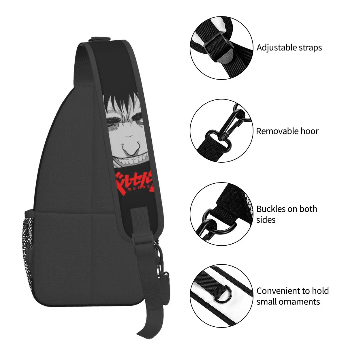 اليابان أنيمي Berserk حقيبة صدر للرجال الرجال الرافعة Crossbody على ظهره حقيبة صدر للرجال السفر المشي لمسافات طويلة Daypack حقيبة كتف #5