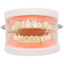 Hip-hop copper gilded small tiger teeth hollow braces men and women the same vampire fangs Halloween dentures props accessories