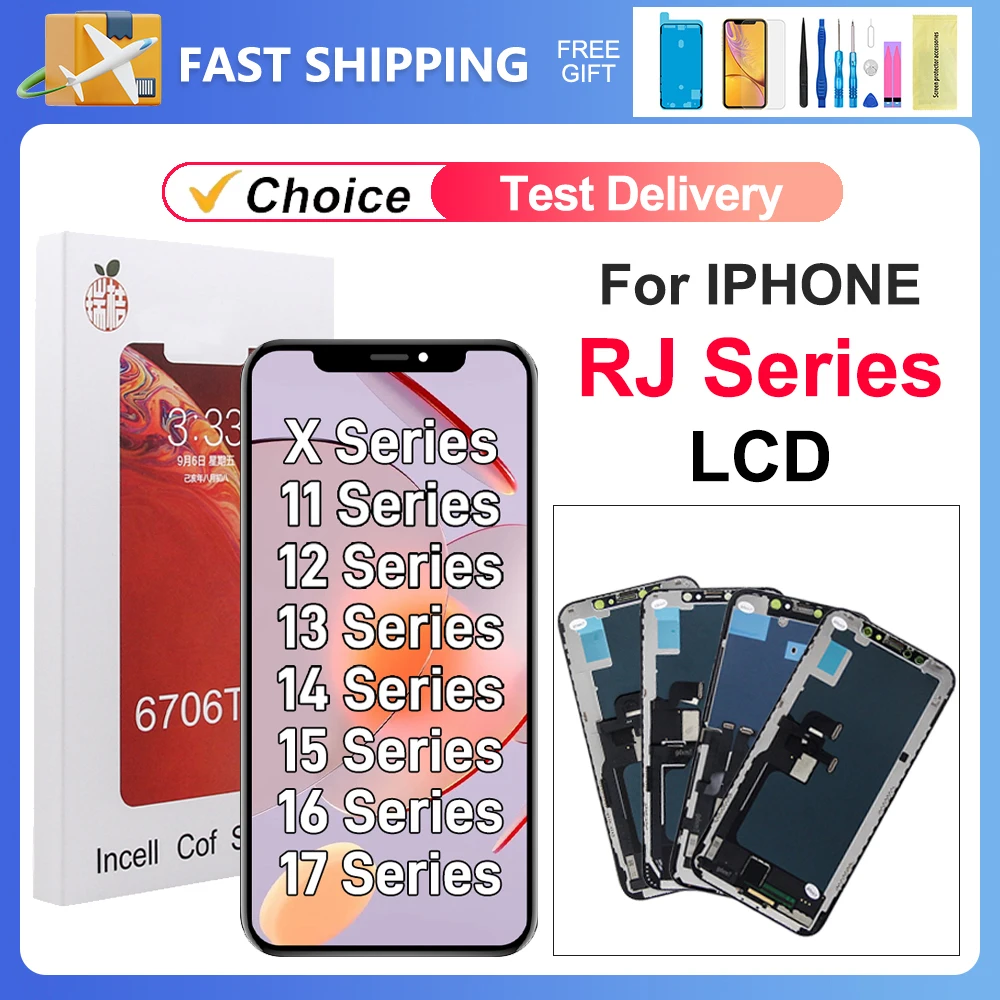 INCELL RJ Screen For iPhone X XS XR 11 12 13 14 15 16 17 Pro Max Plus LCD Display Touch Screen Digitizer Assembly Replacement