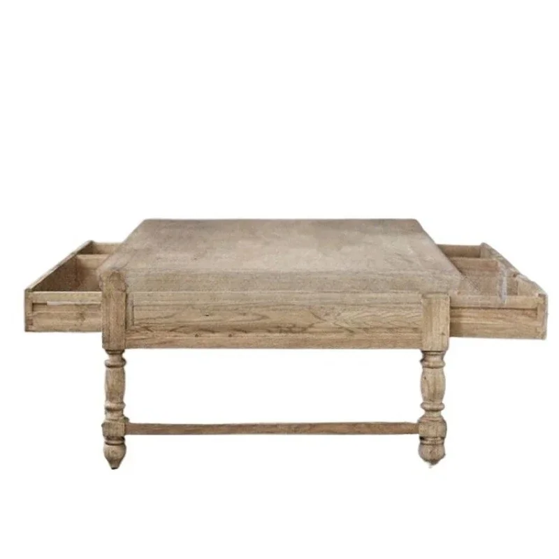 

American solid wood coffee table furniture retro old weathered white storage oak square coffee table with drawers
