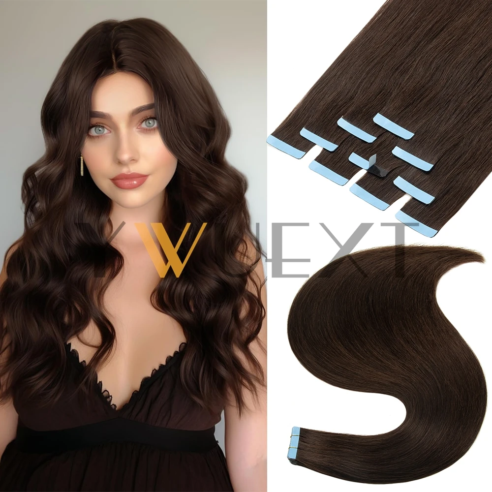 

YWUEXT Коричневая лента для наращивания человеческих волос, 12-24 дюйма, бесшовная клейкая лента, натуральные прямые человеческие волосы, машинная лента Remy на