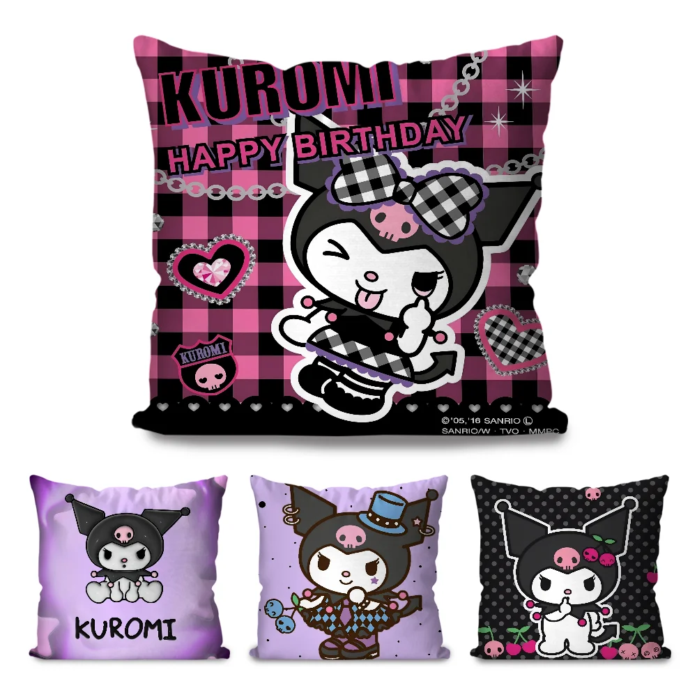 Anime K-kuromi Pillow Case Cartoon Sofa Decorative Home Double-sided Printing Short Plush Cute Cushion Cover