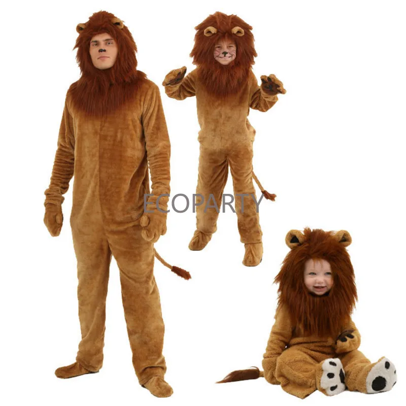Kreskówka uroczy król lew kombinezon Cosplay dzieci Adlut Unisex długie włosy lwy zwierzęce body Halloween karnawałowe pełny kostium imprezowe