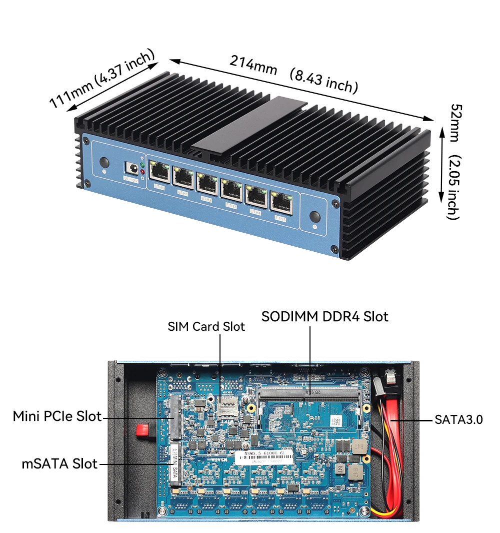 Imagem -04 - Mini pc Firewall Router Intel Core i7 6500u i5 6200u i3 6100u Gigabit Ethernet Lan Suporte Linux Windows Pfsense Openwrt