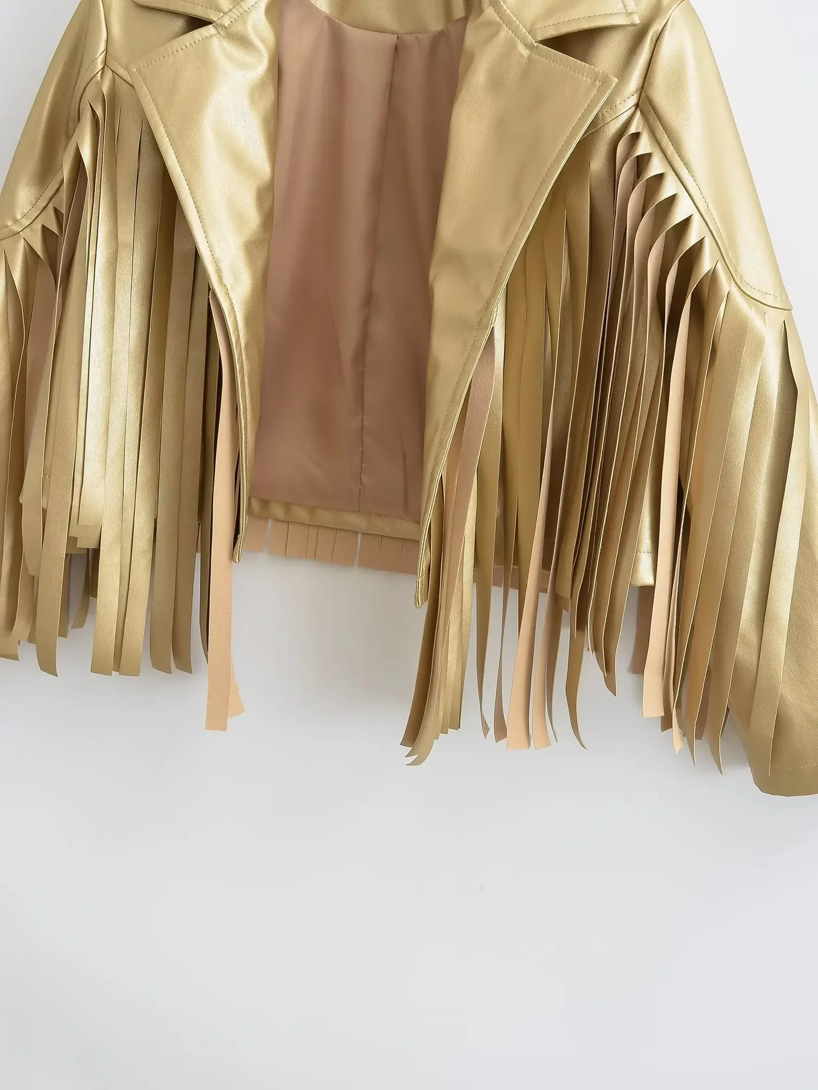 Fashion Glossy Jackets for Women 2024 Turndown Collar with Tassels Chic Coat Female Cardigan Streetwear Outerwear