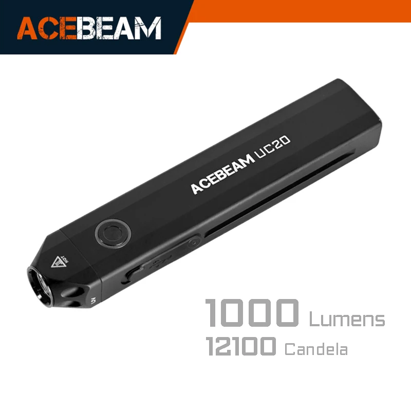 ACEBEAM UC20 Rechargeable EDC Flat Flashlight with red light , UV and White LED , 1000 Lumens Portable Pocket Lights, LED torch