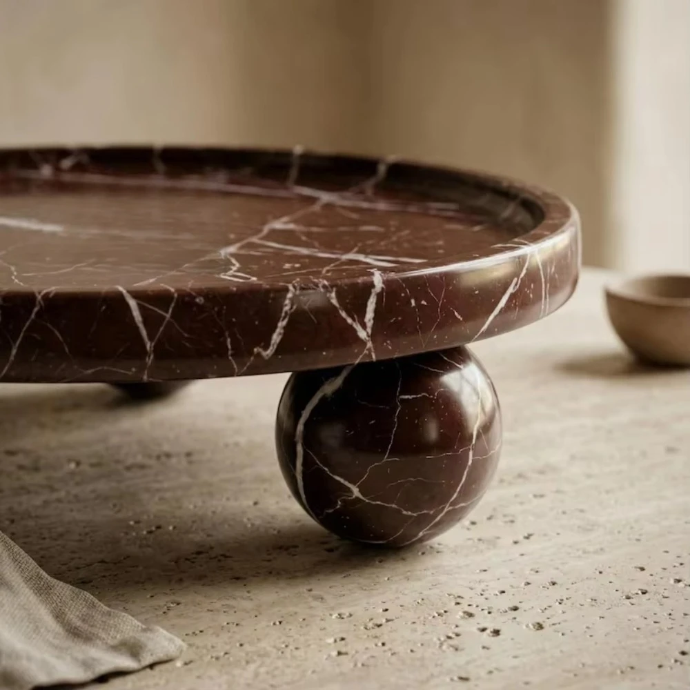 Natural violet red marble decorative tray, luxurious marble home decoration tray, hotel countertop