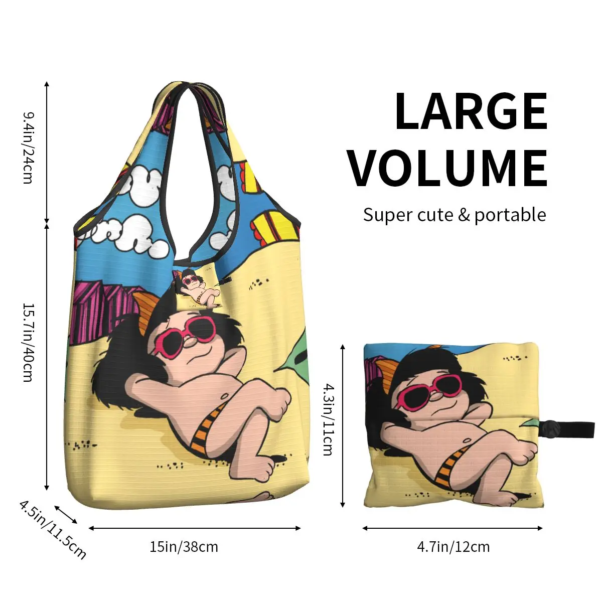 Custom Free Happy Mafalda Shopping Bag Women Portable Big Capacity Grocery Cartoon Anime Shopper Tote Bags