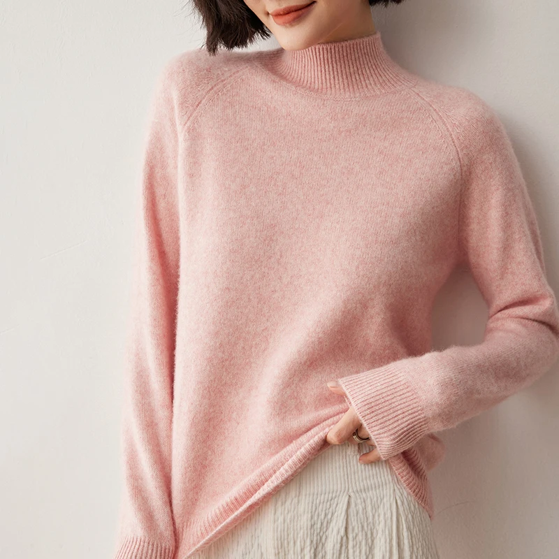 Autumn And Winter New Semi-turtleneck Sweater Pure Wool Thick Cashmere Sweater Loose Knit Sweater Bottom Sweater