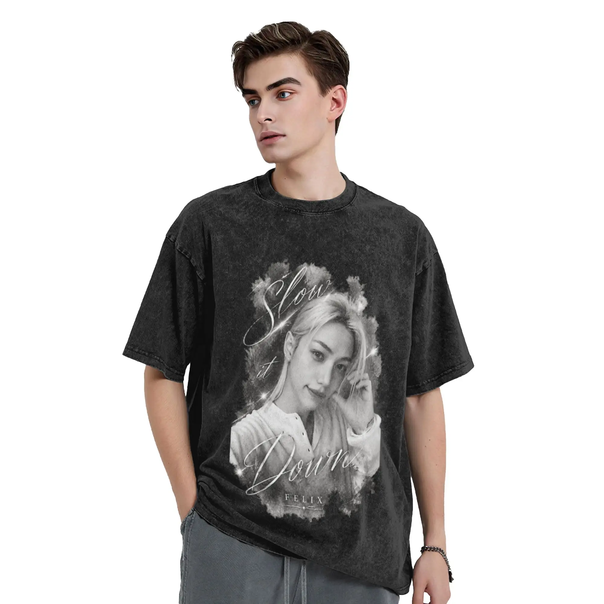 Felix Slow It Down Pink Grunge Portrait Unique Cool A Vintage Oversized Cotton Unisex T-Shirts