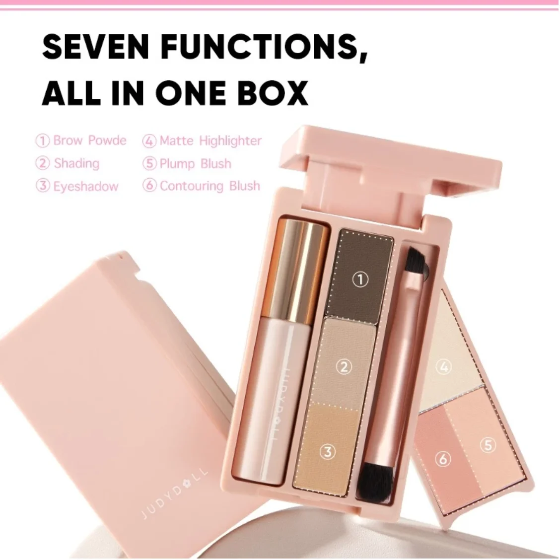 Judydoll Portable Multi-Function Box Highlighter Blush Mascara Eyeshadow Eyebrow Powder Brush Cosmetics