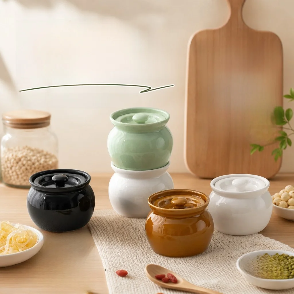Tigela de Sopa Retrô de Cerâmica e Porcelana, com Separação de Líquidos, para Porção Individual, para Cozimento Lento e Cozimento a Vapor, Utensílio de Mesa