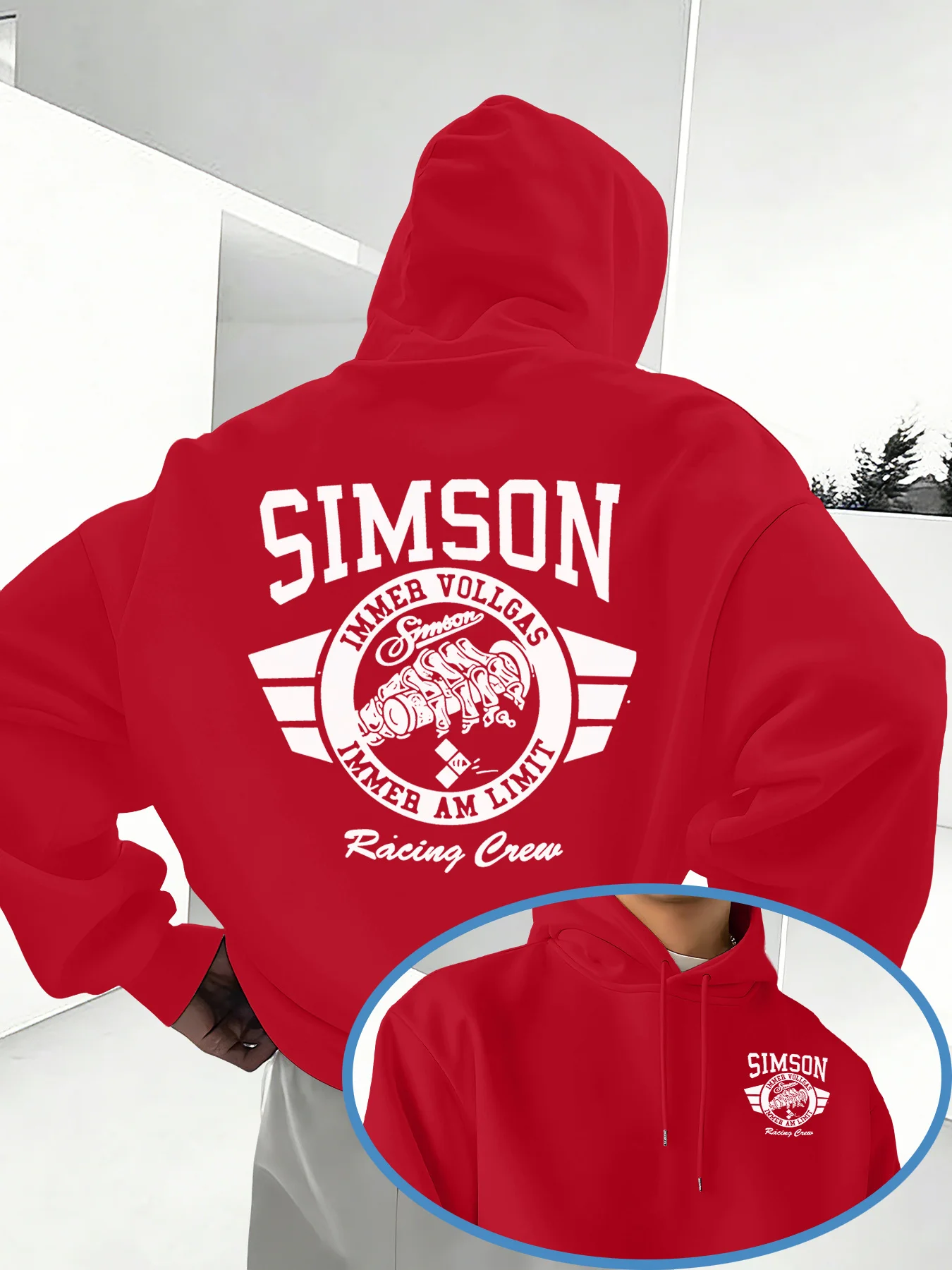 Fashion Personality Motorcycle Engine Print Men Hooded Sweatshirt Autumn Winter Daily  Sports Loose Leisure Warm Street Style