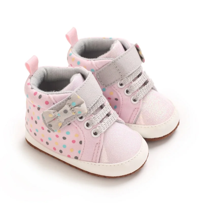 Baby Learning Walk Shoes 0-1 Year, Sparkle Sequin Bow Polka Dot Soft Sole Breathable Light Newborn Party Pre Walking Shoes