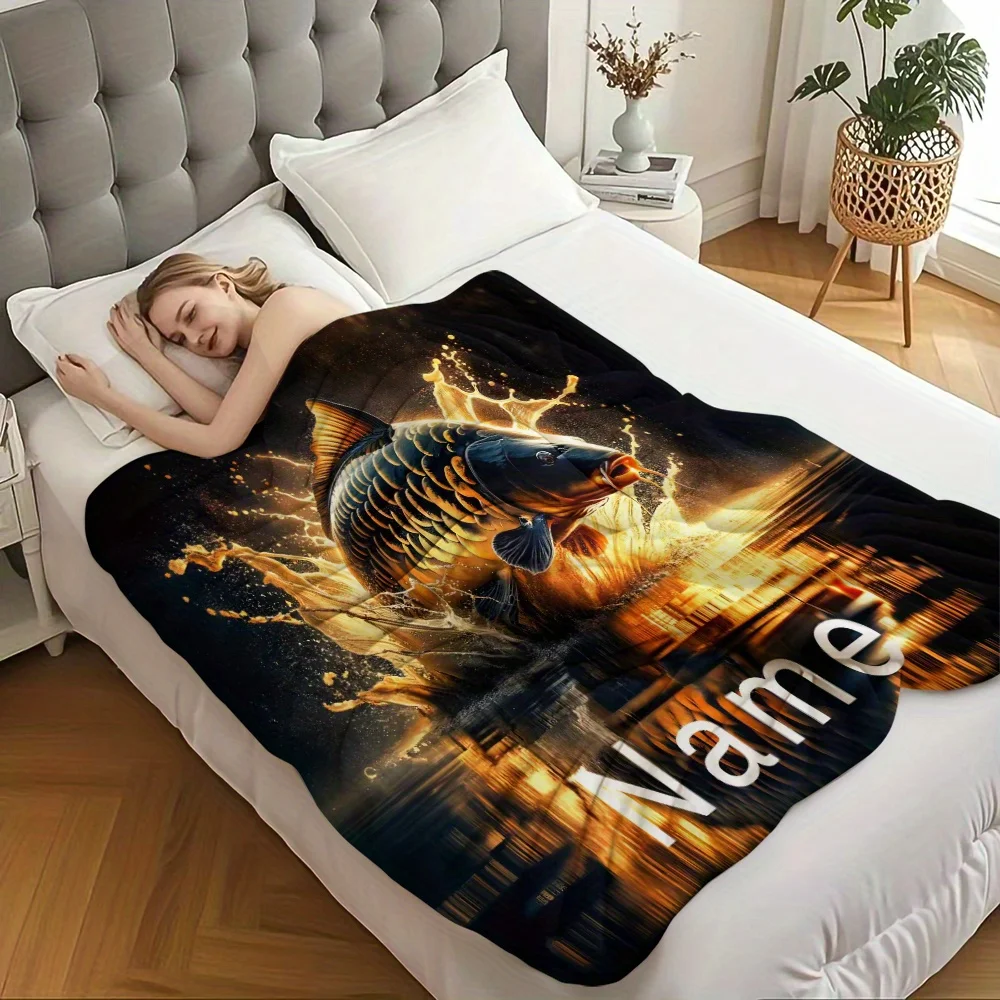 Premium Koi Fish Blanket Throw Fleece Sofa Couch Decor Ocean Aquatic Art Print Cozy Winter Bedwarming Gift for Home Living Room