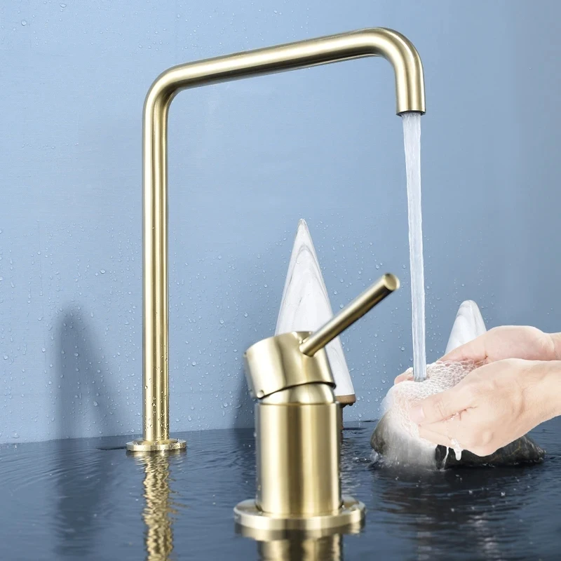 

Modern Style Bathroom Basin Mixer Tap Double Hole Single Handle Fixed Basin Faucet Hot And Cold Water Kitchen Sink Mixer