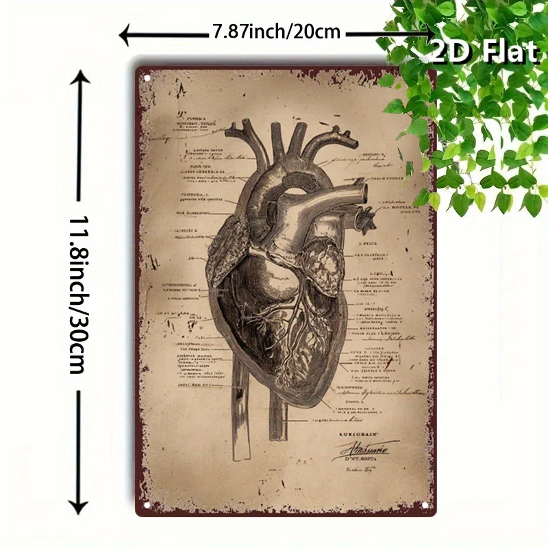 CIFBUY Vintage 2D Anatomical Heart Aluminum Wall Art Waterproof Durable Sign For Home Dining Room Garage Decor Gift