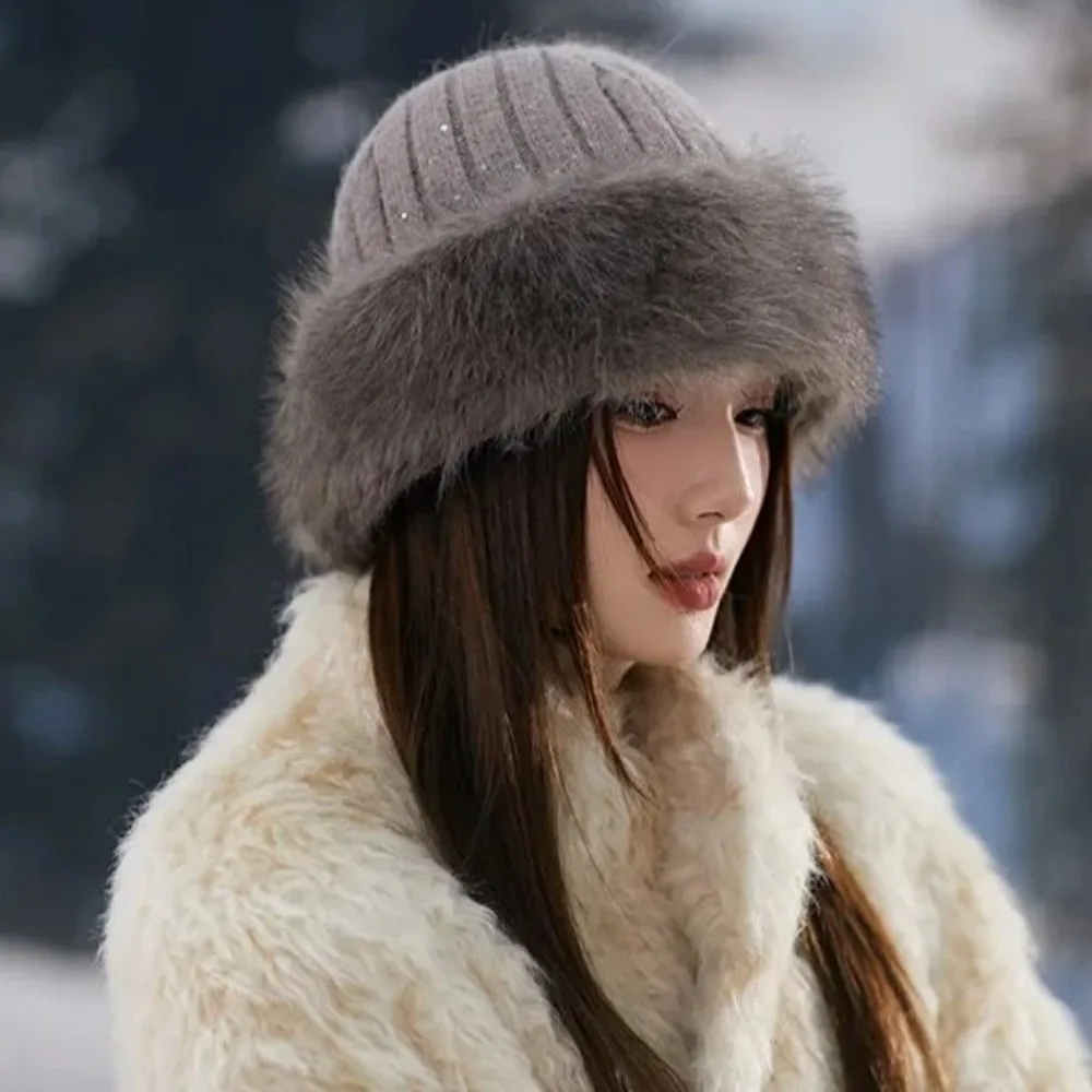 Thickening Winter Women's Warm Fur Hat Cold-proof Warm Without Brim Baseball Cap Warming Tools Ear Protection Fisherman Caps
