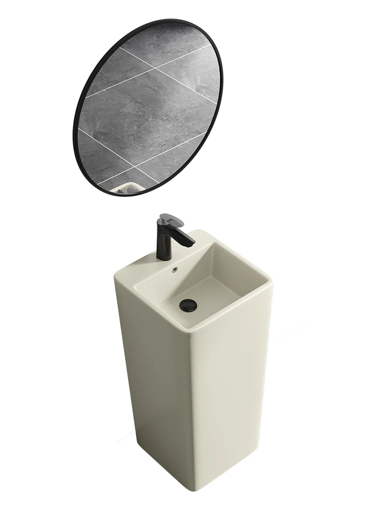 Cream wind column basin integrated floor standing bathroom, homestay small unit outdoor vertical sink ceramic