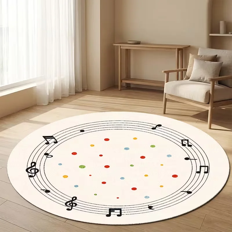 Cute Music Note Colorful Dot Round Rug Soft Non Slip Circular Mat Bedroom Music Studio Home Decor