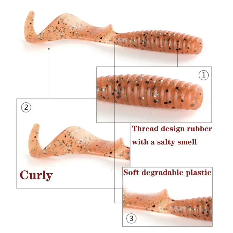 10pcs/Lot Larva Worm Soft Baits 6cm 1.8g Long Tail Jig Wobblers Fishing Lures Tackle Artificial Silicone Swimbaits Carp Bass