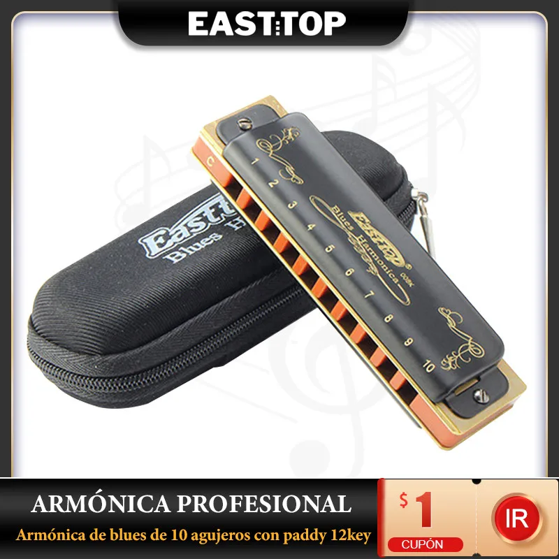 EASTTOP-T008K Paddy, 12 tonos, nueva armónica de latón, reedplates, fósforo, bronce, cañas, diatonic, blues, arpa, buena armónica