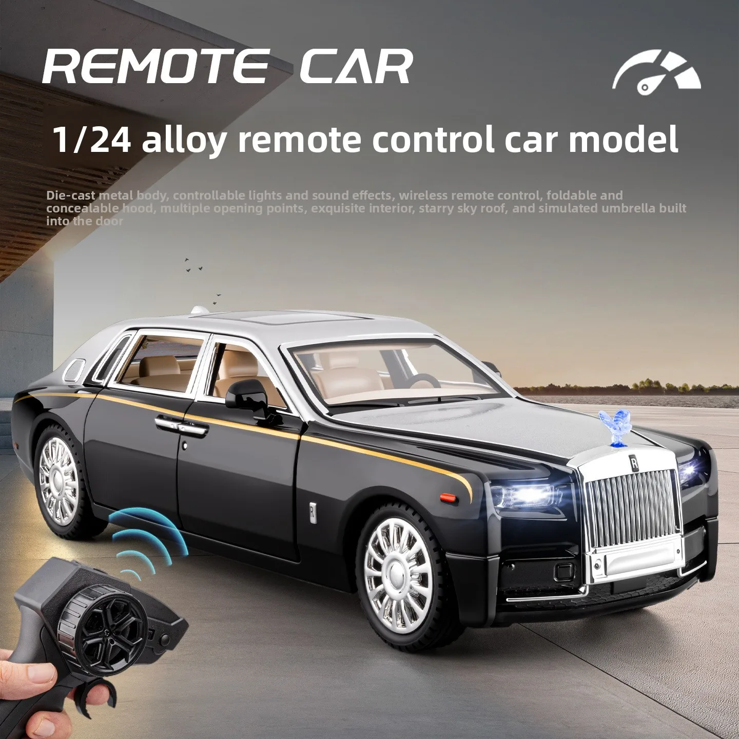 

Luxury Phantom 1:24 Scale Alloy Diecast Model Remote Control Operation Light Sound Effect Premium Play Toy For Boys