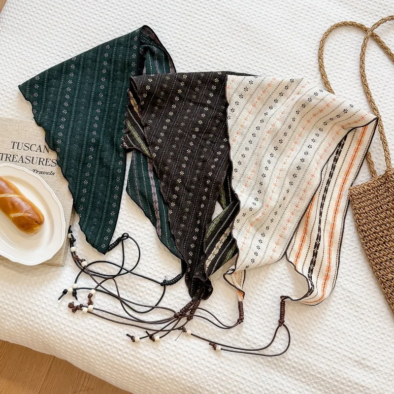 

Весенний новый хлопковый треугольный платок, шелковый шарф-косынка с бусинами, милый и нежный, маленький шейный платок, головной платок для женщин