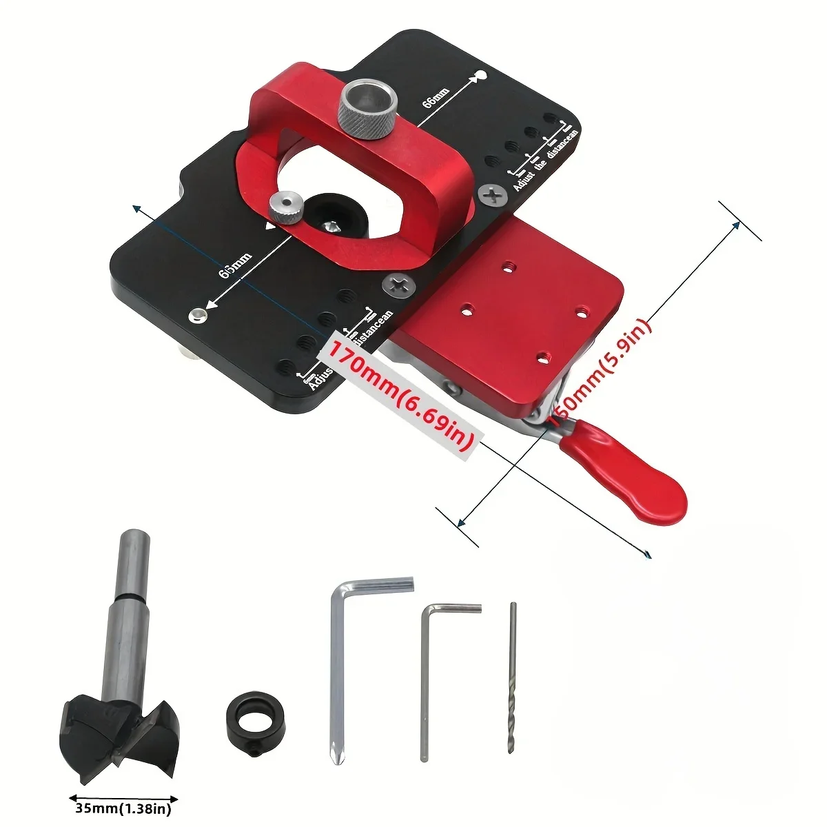 35mm Concealed Hinge Jig, Aluminum Cup Style Drill Guide Hole Template for Cabinet Door Hinge Installation Woodworking Tool