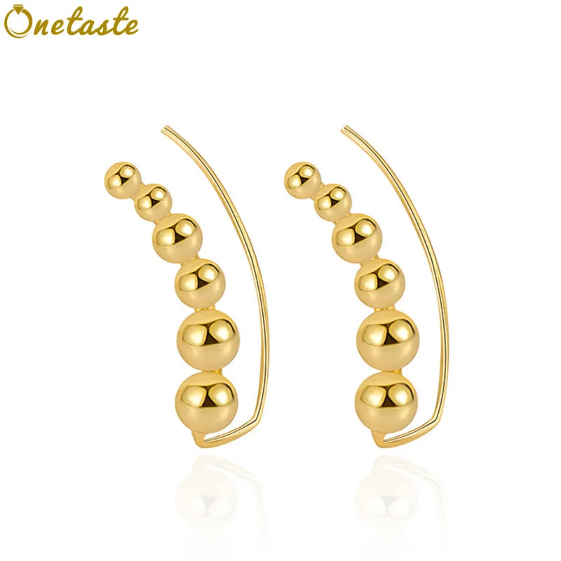 925 Sterling Silver High Polished Six Beaded Ear Climbers Stud Earrings Women Simple Dainty Trendy Statement Earring Party Gift
