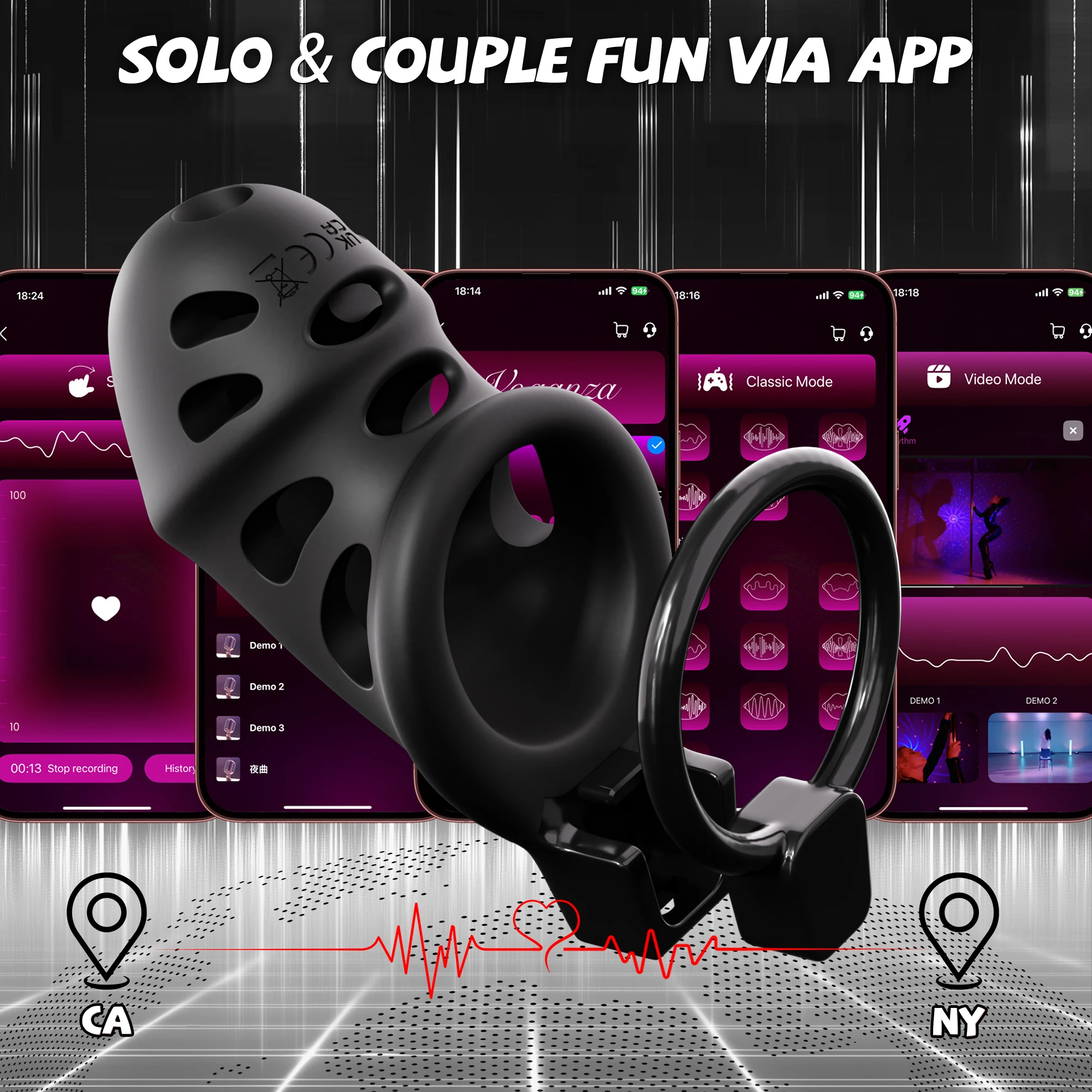 KUSHOR APP Control Vibrating Chastity Cage Cock Cage Devices dengan 10 Getaran Kunci Pengikat Penis BDSM Mainan Seks Dewasa untuk Pria