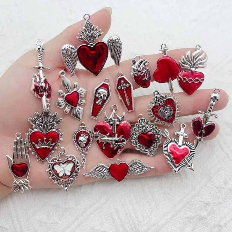 Randomly mix 10pcs dark gothic style exaggerated heart cross sword pendant DIY handmade bracelet necklace bead accessory