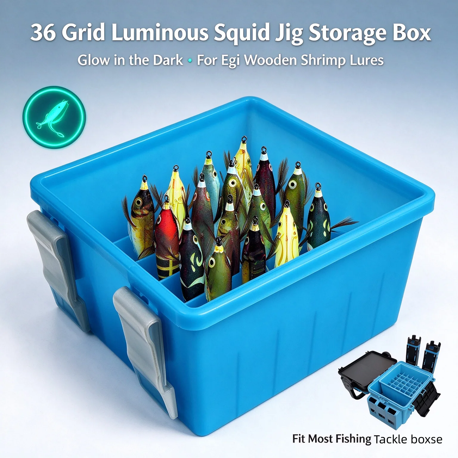 36 Grid Luminous Fishing Lure Storage Box for Squid Jig Egi Shrimp Bait Container Tackle Box Fishing Accessory ﻿