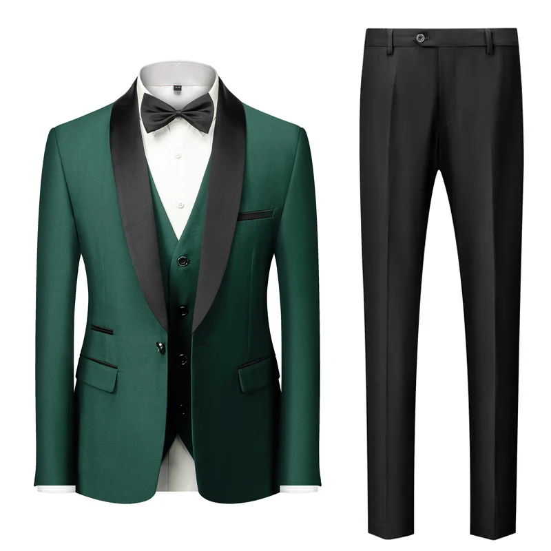 M-6XL Jacket Vest Pants Solid Color Men\'s Formal Business Office Suit Groom Wedding Dress Party Blazer Waistcoat Trousers Tuxedo