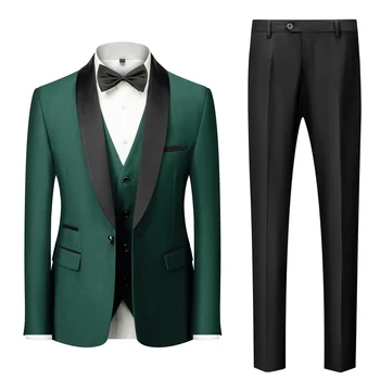 M-6XL Jacket Vest Pants Solid Color Men's Formal Business Office Suit Groom Wedding Dress Party Blazer Waistcoat Trousers Tuxedo 4