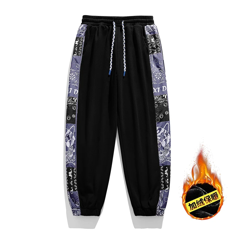 2023 New Autumn and Winter Men's Elastic Waist Panel Drawstring Pockets with Loose Printing Versatile Sports and Casual Pants