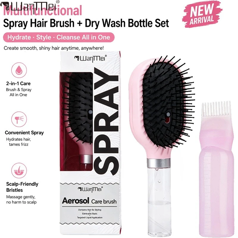 2 In 1 Spray Hair Brush Kit Refillable Water Mist Air Cushion Massage Comb Hair Dye Applicator Bottle Scalp Care Styling Tools