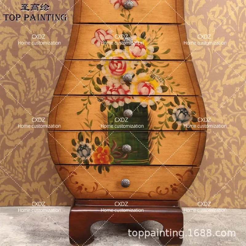 American Country Style 7 Drawer Chest Dresser Bedroom Storage Cabinet Retro Painted Wood Locker Furniture Factory Wholesale